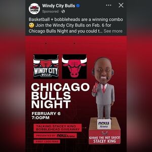 Windy City Bulls Stacey King Talking Bobblehead "Chicago Bulls Night" 2/6/2026